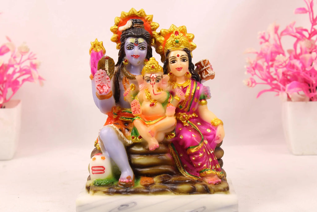 Small 3 inch Shiva Parivaar Statue | Marble Dust Shiva Parvati Ganesha Idol | Lord Shiva Parvati Ganesha Murti for Home Temple | Hindu Idols