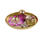 Brass Pital Puja Thali Set | Puja Thali with Kumkum Box, Incense Holder & Petal Diya | Brass Diwali Thali | Festival Aarti Thali