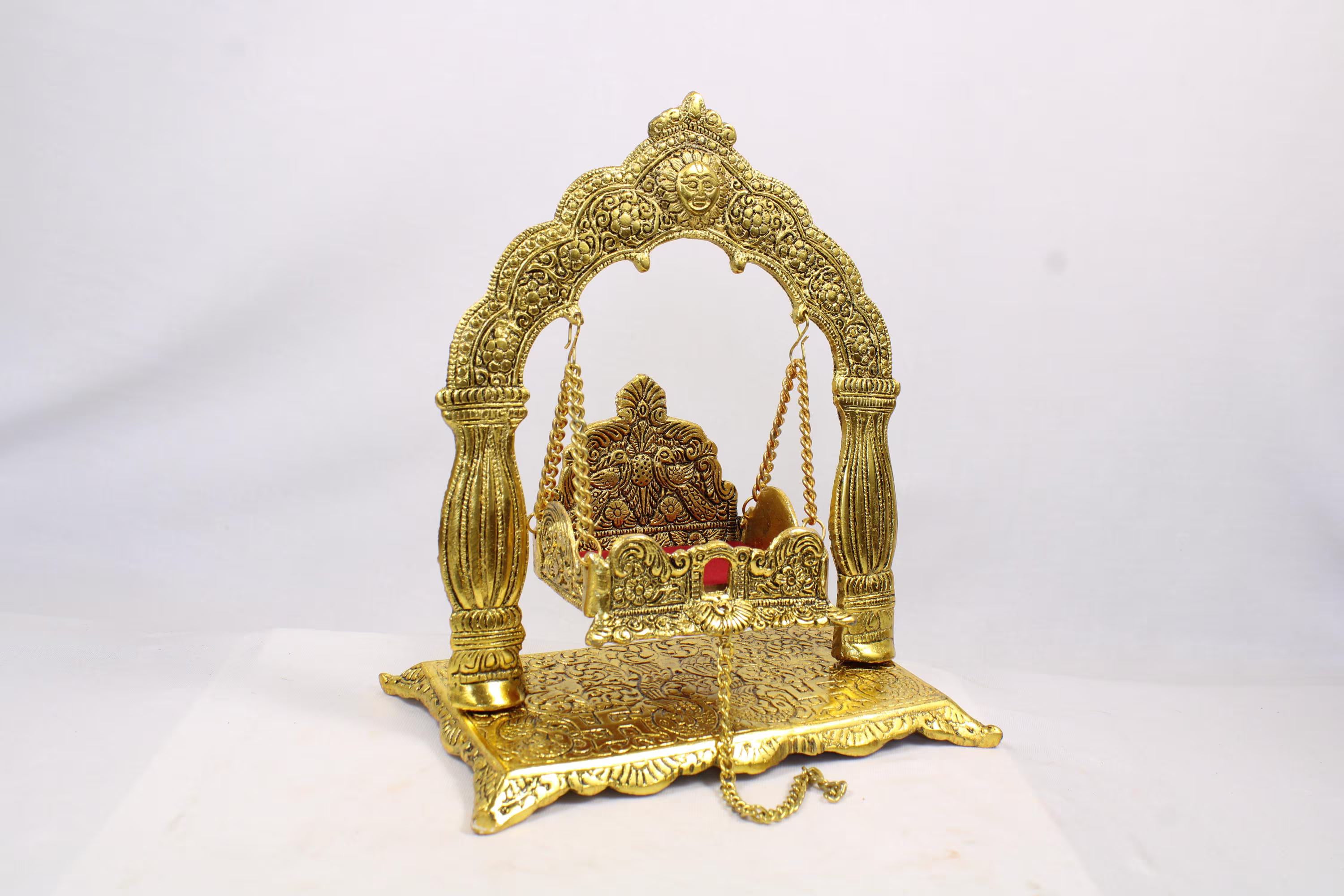Brass Suraj Jhula | Sun-Shaped Decorative Swing for Lord Krishna Home Temple Janmashtami Swing | Laddu Gopal Bal Gopal Jhula