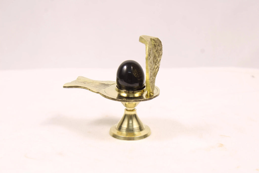 Black Shaligram Shivling with Brass Jaladhari Yoni Base and Stand | Natural Stone Shiva Lingam for Puja, Abhishek, and Home Temple