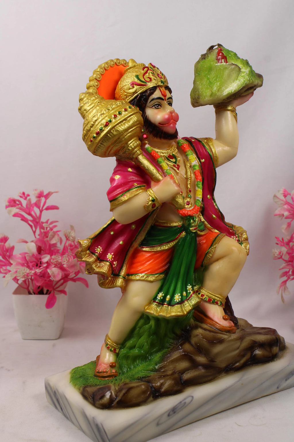 Lord Hanuman  Holding Mountain | Intricate Finish  Hanuman Idol with Mountain for Home Temple Puja Spiritual figuring Gift