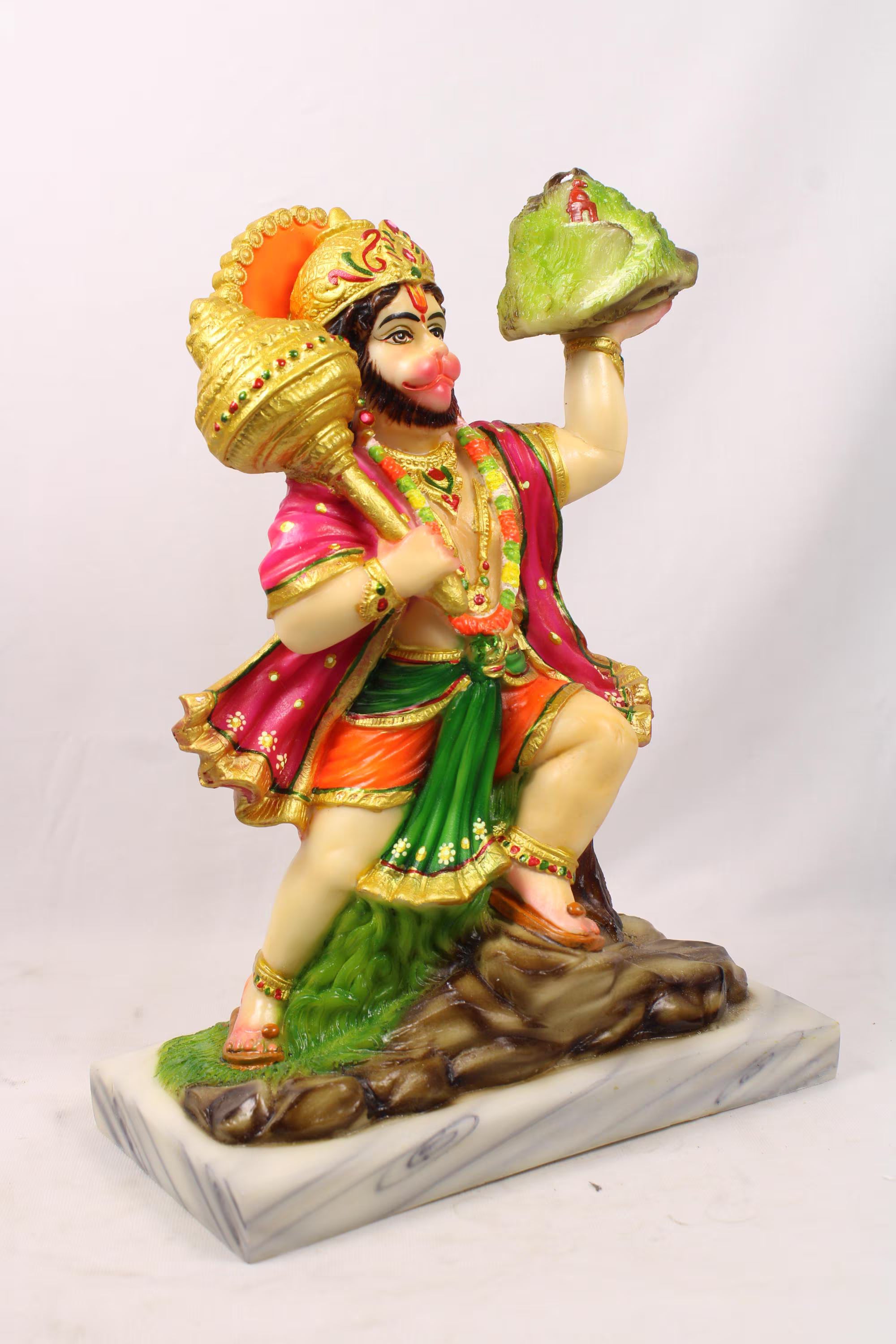 Lord Hanuman  Holding Mountain | Intricate Finish  Hanuman Idol with Mountain for Home Temple Puja Spiritual figuring Gift