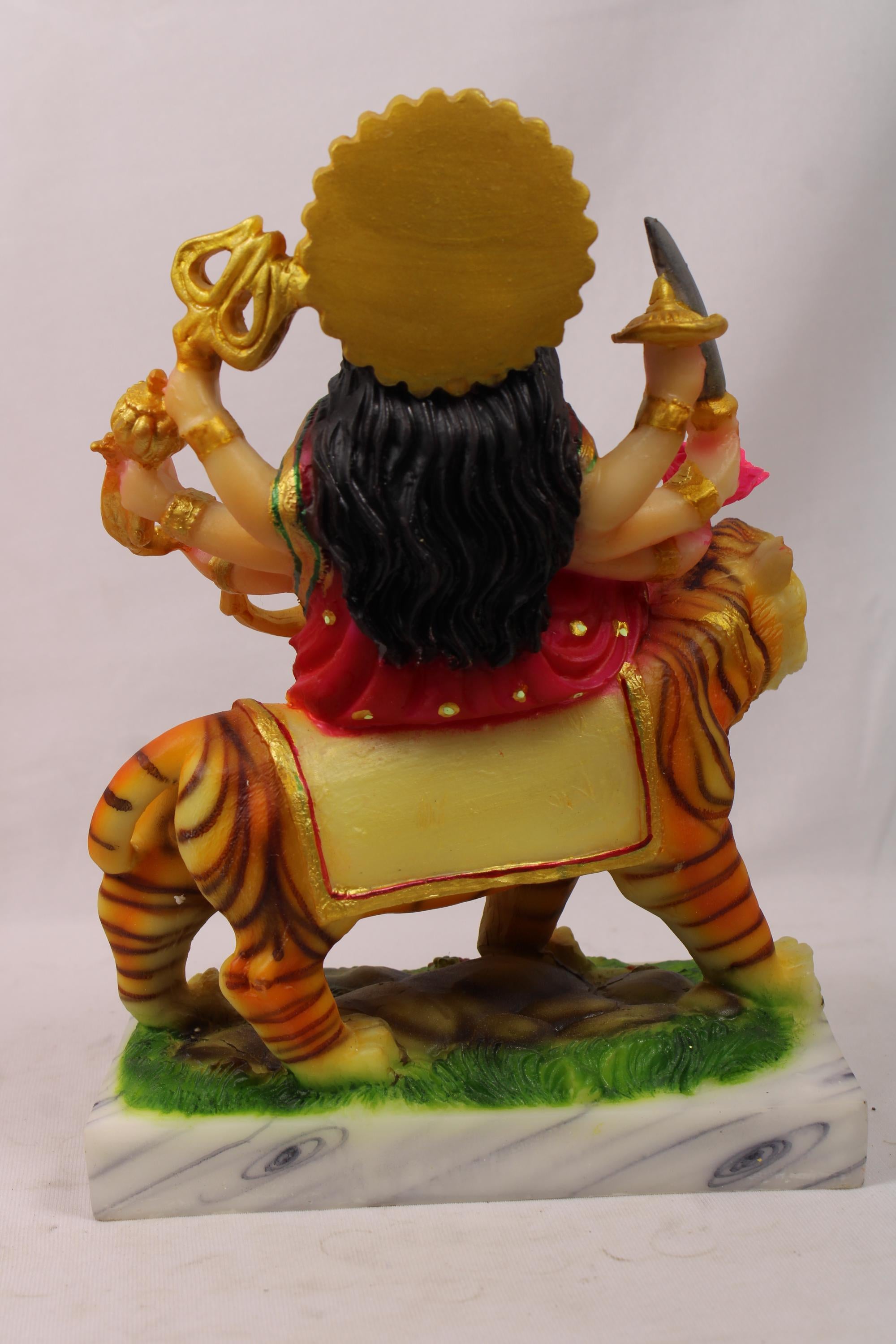 Handcrafted | Big Colorful Durga Mata Statue Idol |Seated on Lion | Goddess Durga Murti for Home Temple Pooja Decoration and Gifting