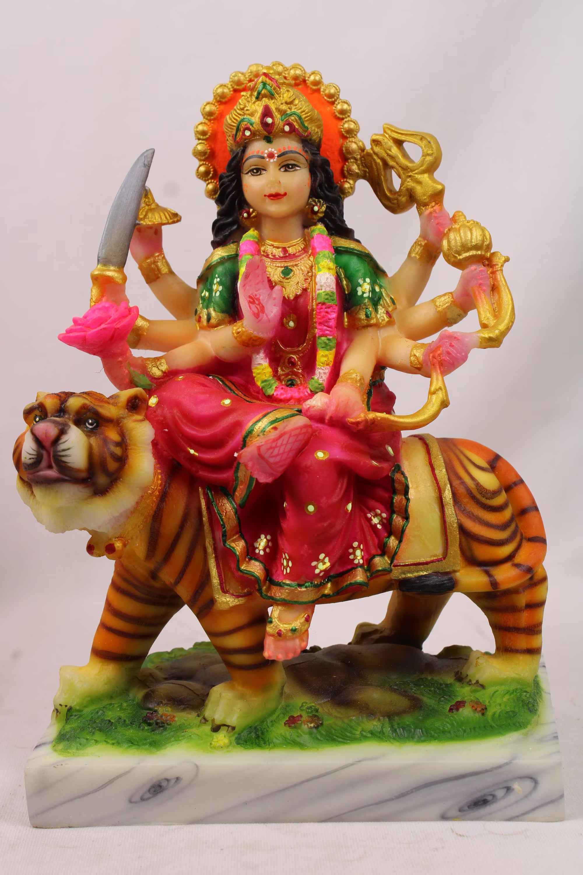 Handcrafted | Big Colorful Durga Mata Statue Idol |Seated on Lion | Goddess Durga Murti for Home Temple Pooja Decoration and Gifting