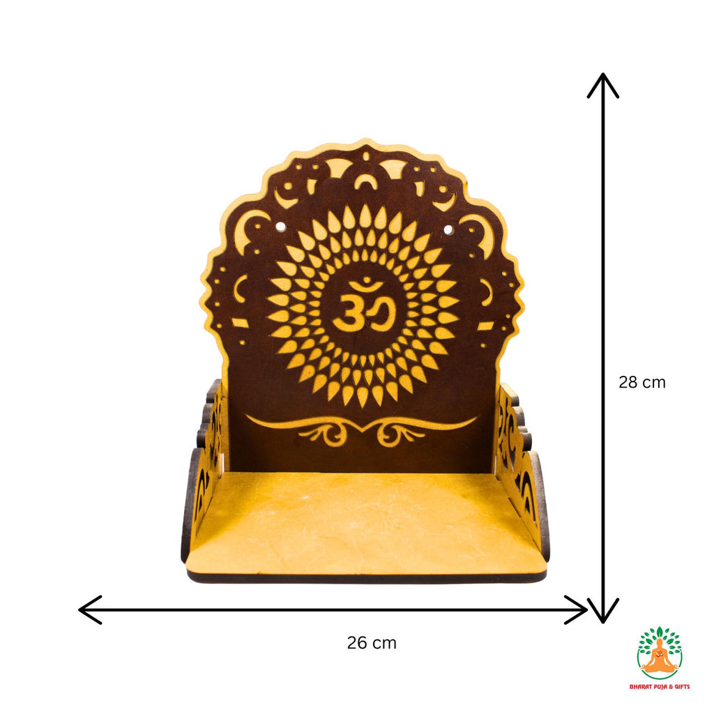 Wall Mounted Wooden Temple Shelf with Om Symbol