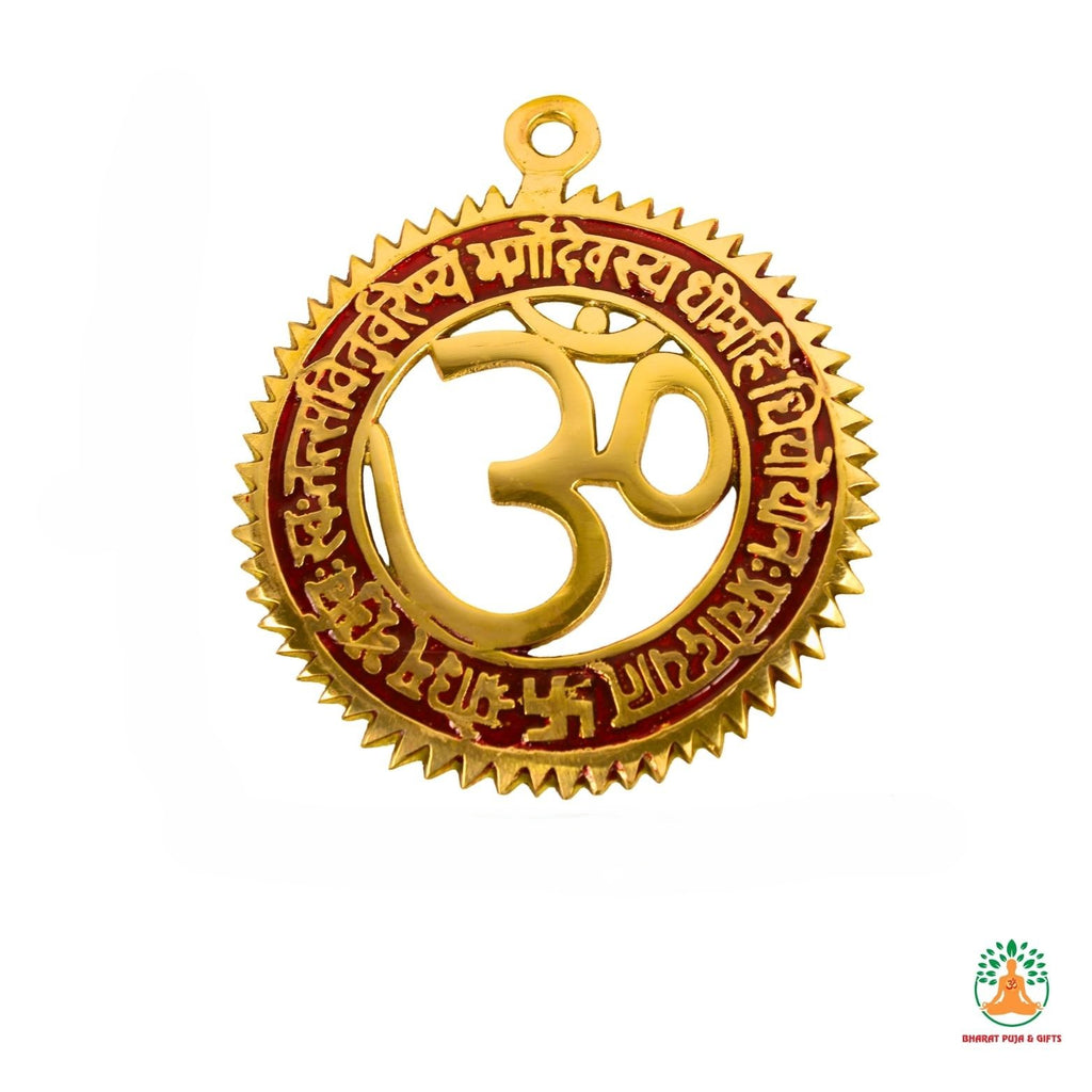 Brass Om Wall Hanging with Gayatri Mantra | Spiritual Wall Decor for Puja Room | Om Wall Art | Om Symbol Wall Decor
