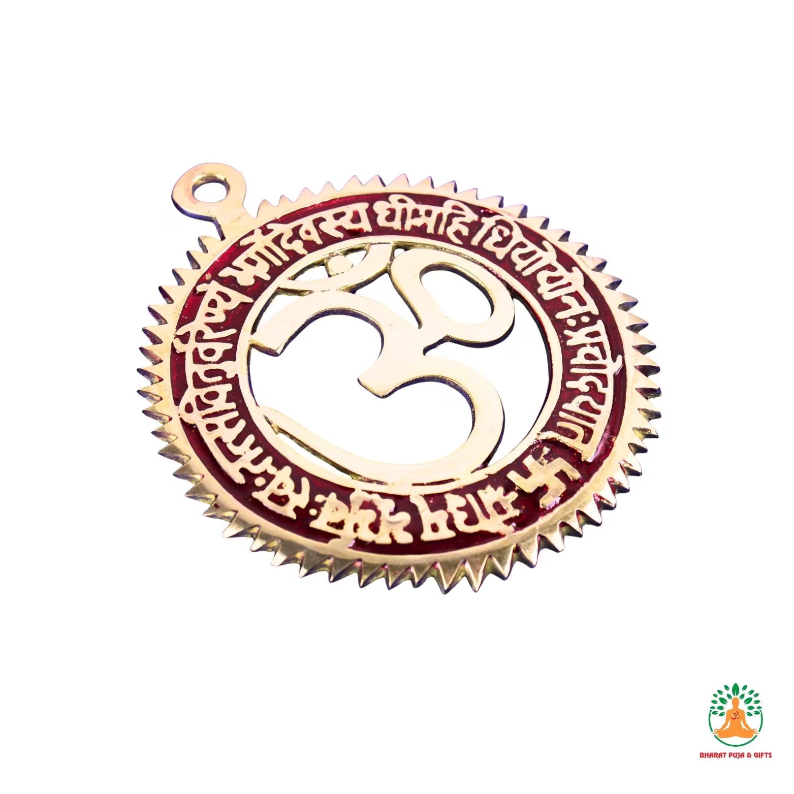 Brass Om Wall Hanging with Gayatri Mantra | Spiritual Wall Decor for Puja Room | Om Wall Art | Om Symbol Wall Decor