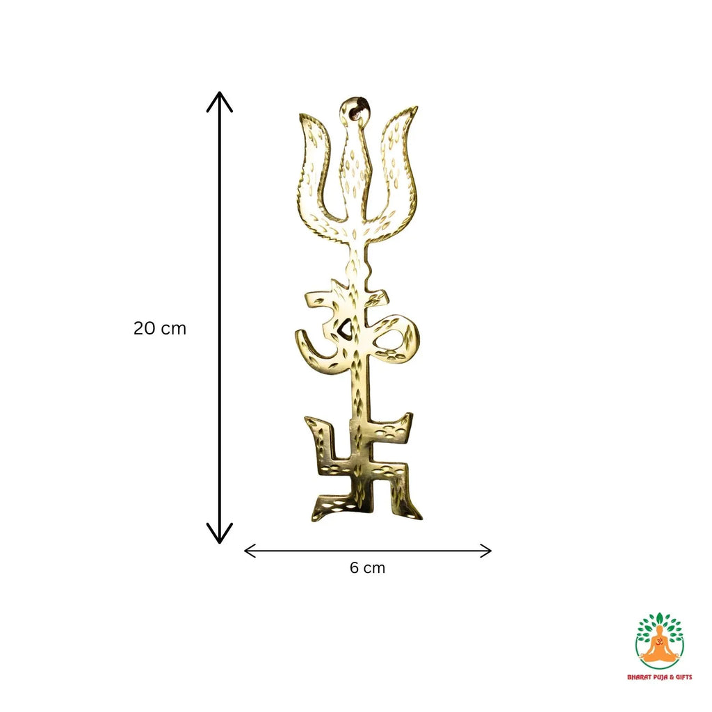 Pure Brass Hanging Trishakti Symbol for Protection, Vastu & Positive Energy – Wall Decor for Home Temple, Office Festive Gifting