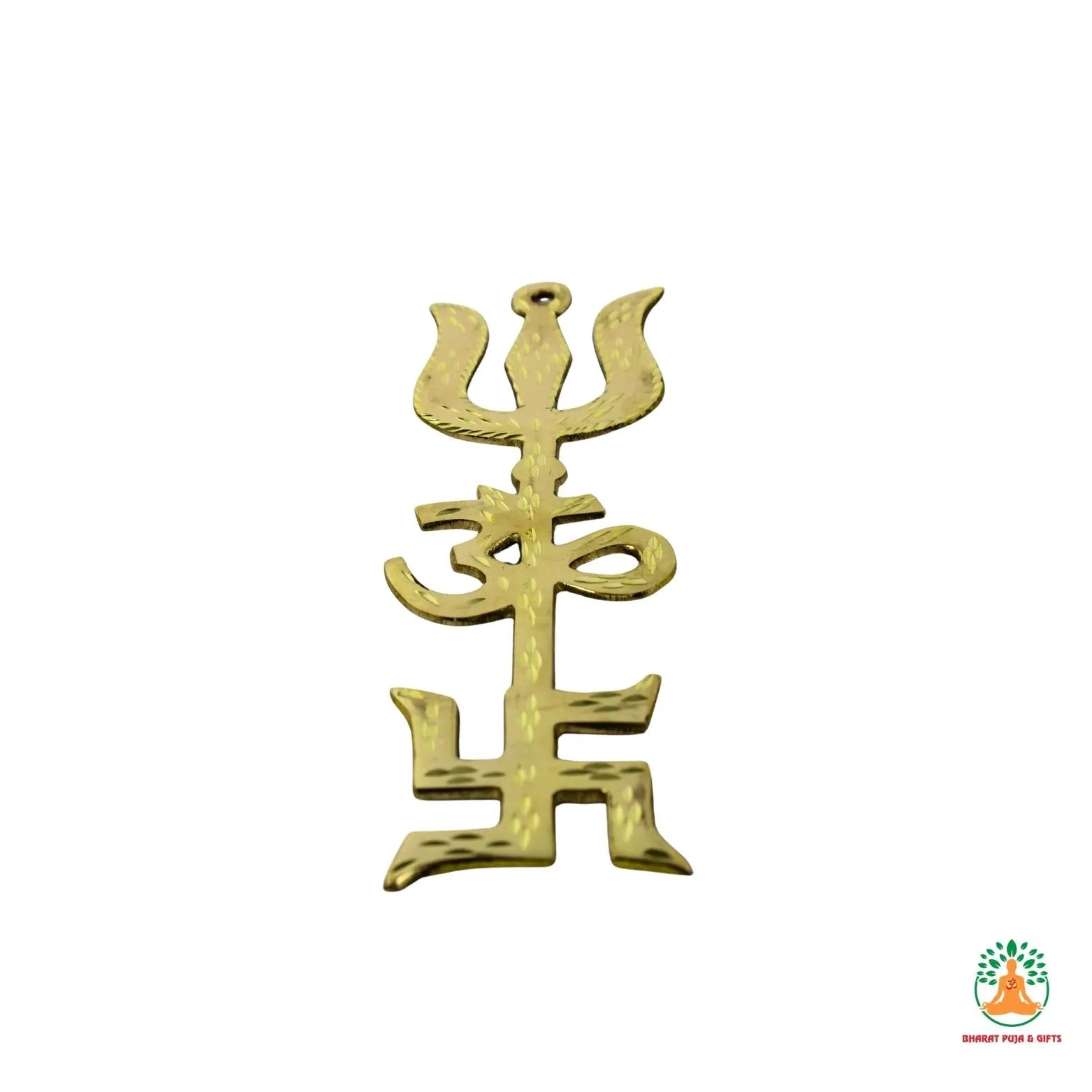 Pure Brass Hanging Trishakti Symbol for Protection, Vastu & Positive Energy – Wall Decor for Home Temple, Office Festive Gifting