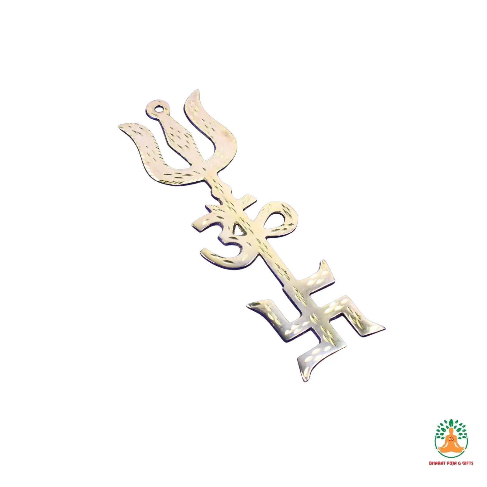 Pure Brass Hanging Trishakti Symbol for Protection, Vastu & Positive Energy – Wall Decor for Home Temple, Office Festive Gifting