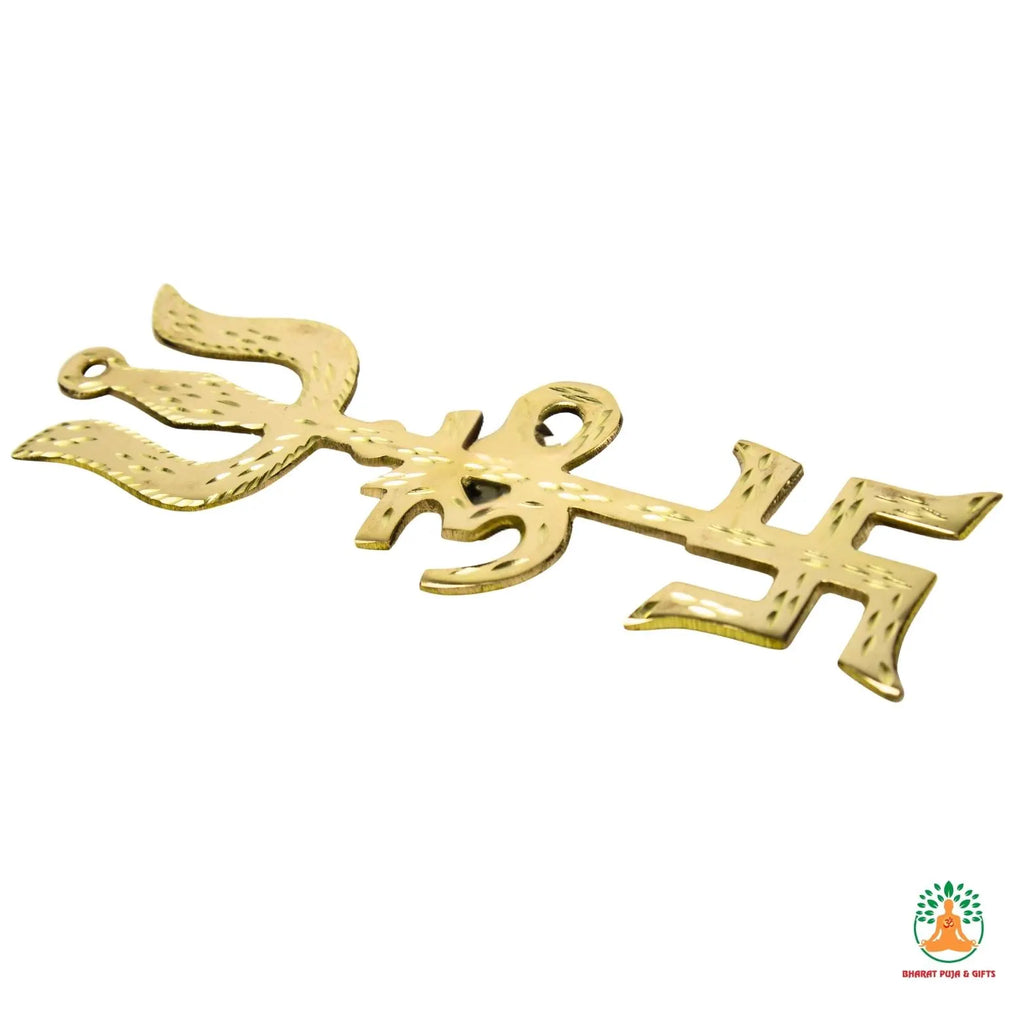Pure Brass Hanging Trishakti Symbol for Protection, Vastu & Positive Energy – Wall Decor for Home Temple, Office Festive Gifting