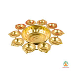 Brass Flower Shape Decorative Bowl with 10 Small Attached Diyas – Festive Urli Bowl | Centerpiece for Diwali Navratri