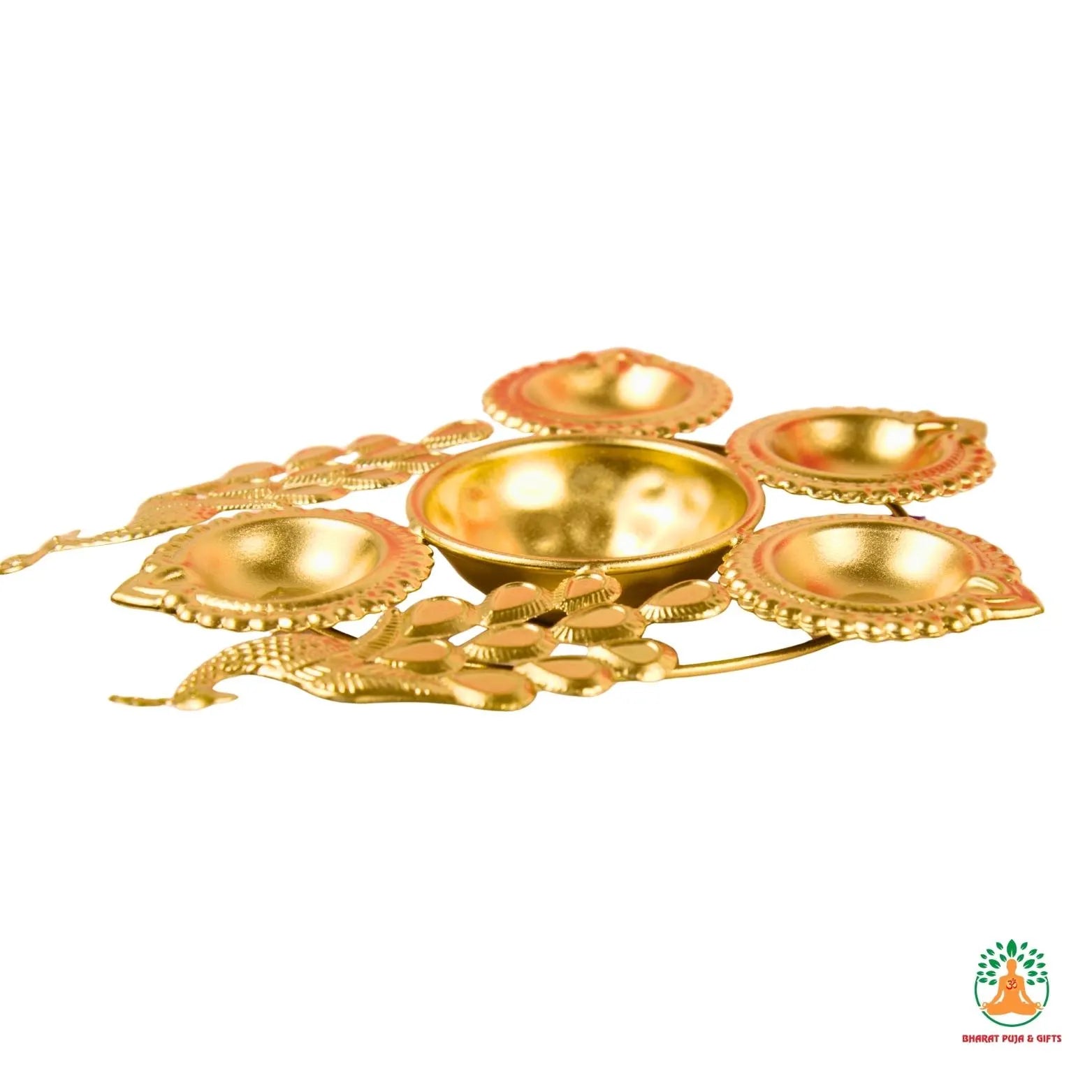 Brass Peacock Feather Diya | Urli – Festive Decorative Oil Lamp Bowl | Traditional Urli Bowl | Navratri Diya | Diwali Diya
