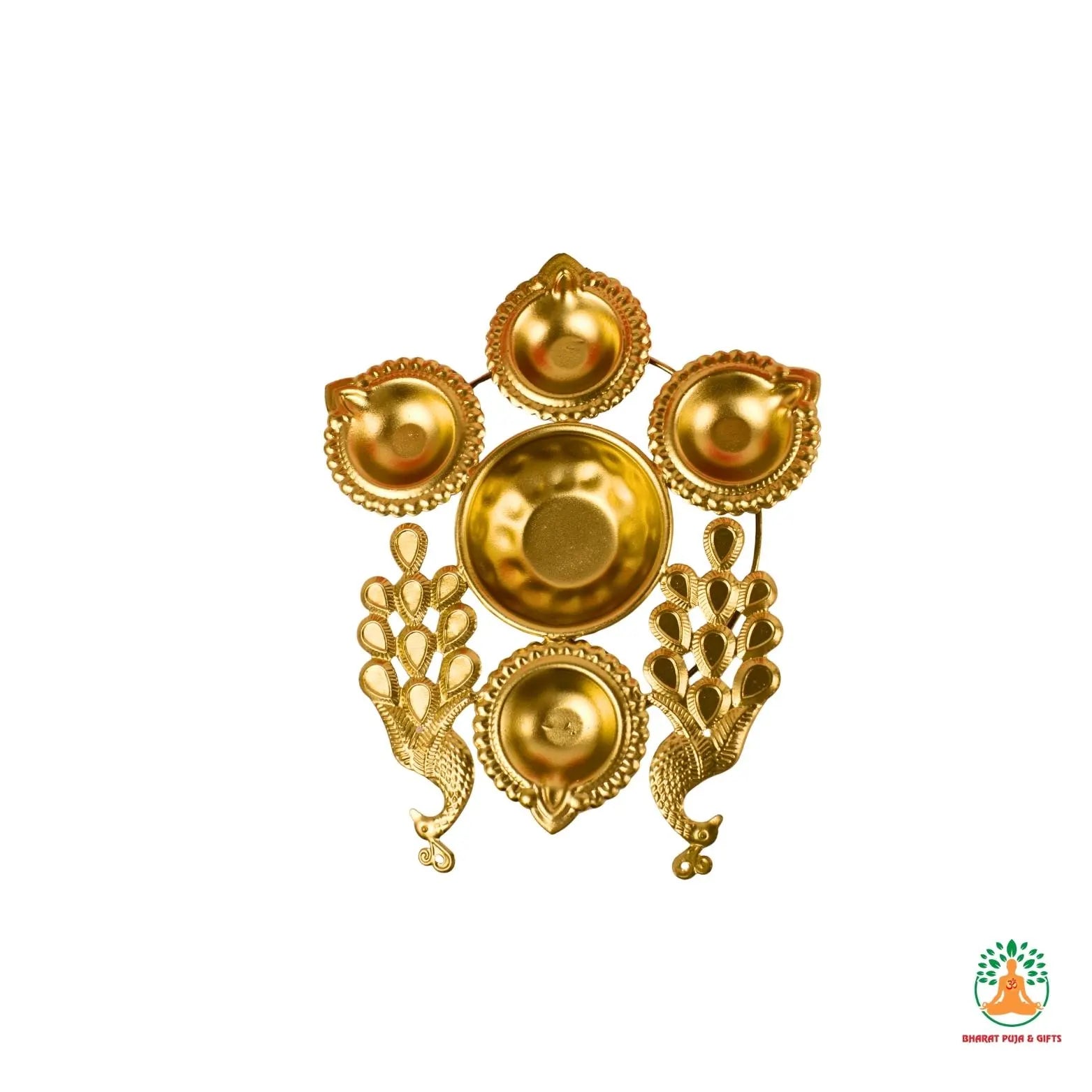 Brass Peacock Feather Diya | Urli – Festive Decorative Oil Lamp Bowl | Traditional Urli Bowl | Navratri Diya | Diwali Diya