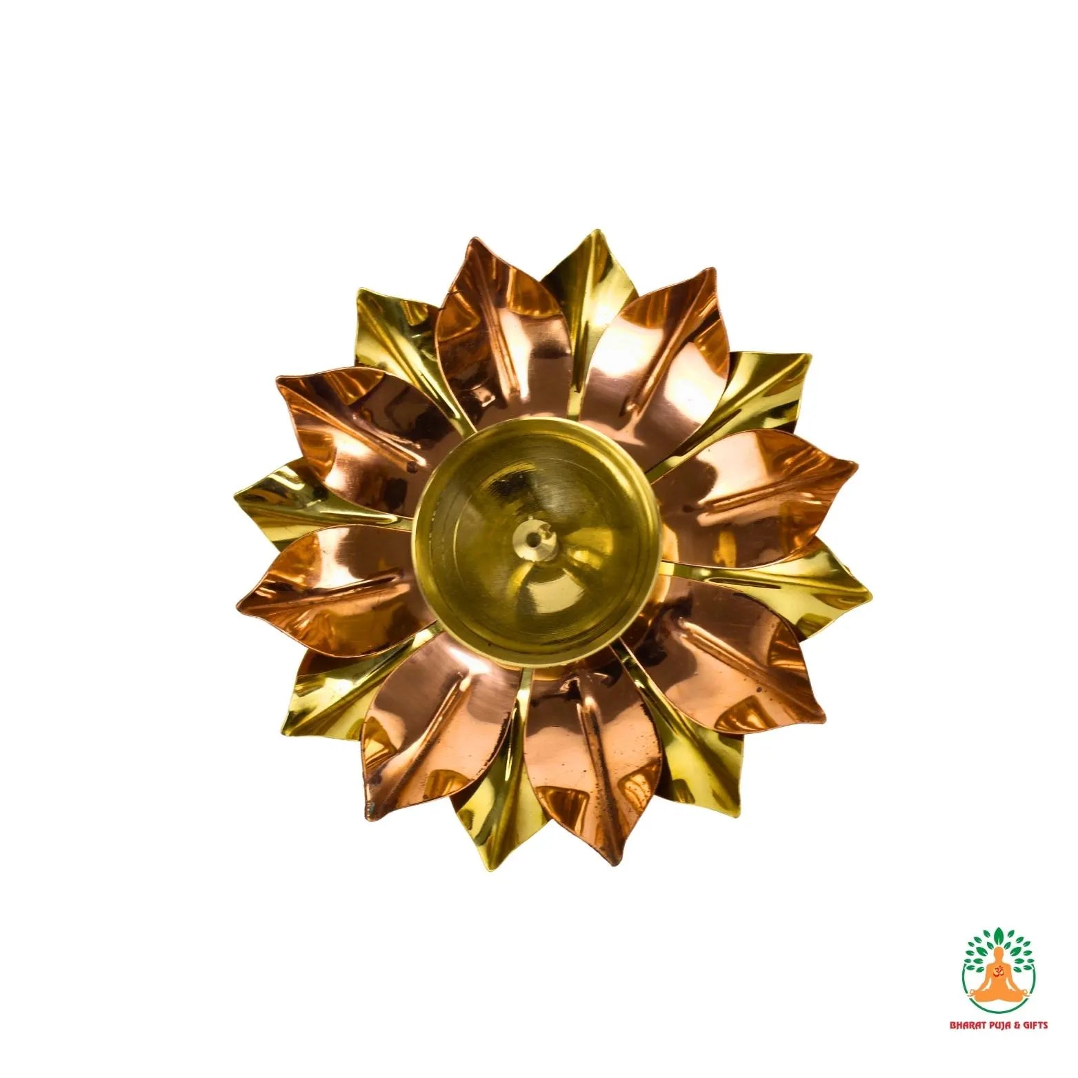 One Set Copper Diya with Petal Base | Elegant Traditional Oil Lamp for Pooja, Aarti & Home Decor | Ideal Gift for Diwali, Housewarming