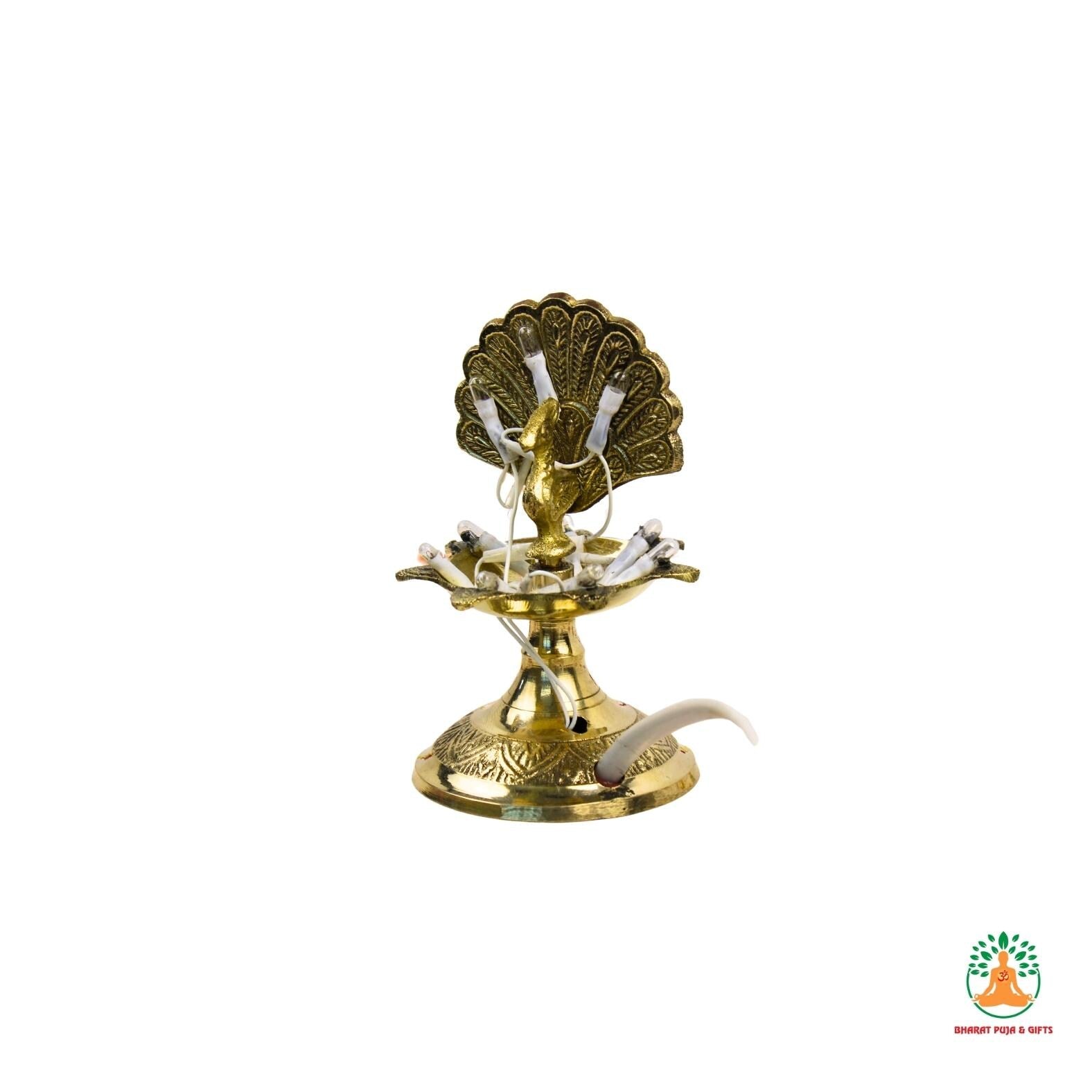 Brass Samai with Intricate Peacock Design | Traditional Elegant 1-Step 2-Step 3-Step LED Lamp | Samai Lamp
