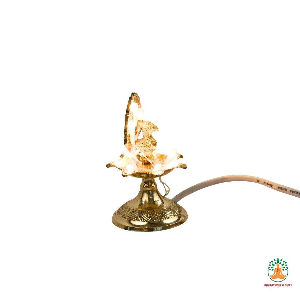 Brass Samai with Intricate Peacock Design | Traditional Elegant 1-Step 2-Step 3-Step LED Lamp | Samai Lamp