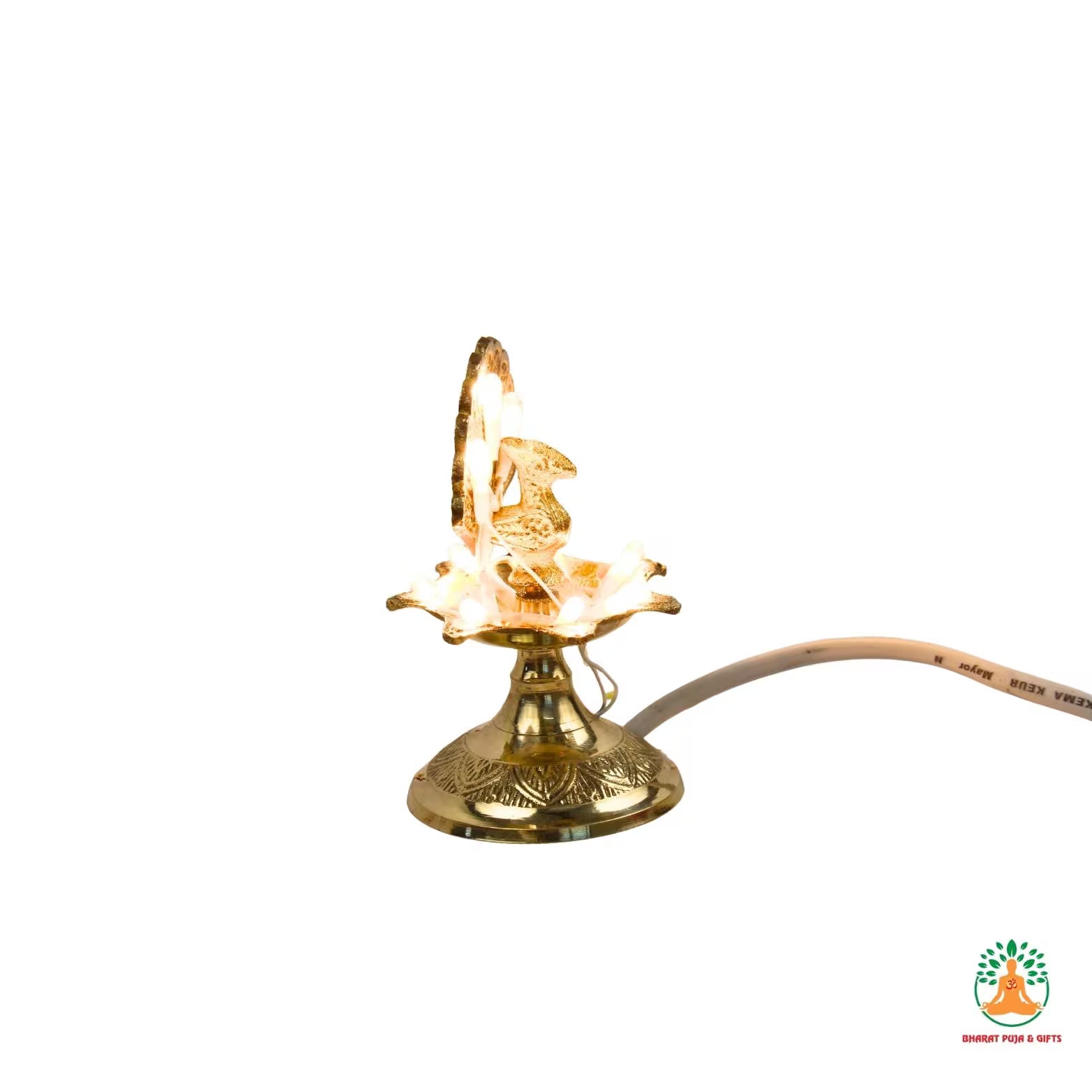 Brass Samai with Intricate Peacock Design | Traditional Elegant 1-Step 2-Step 3-Step LED Lamp | Samai Lamp