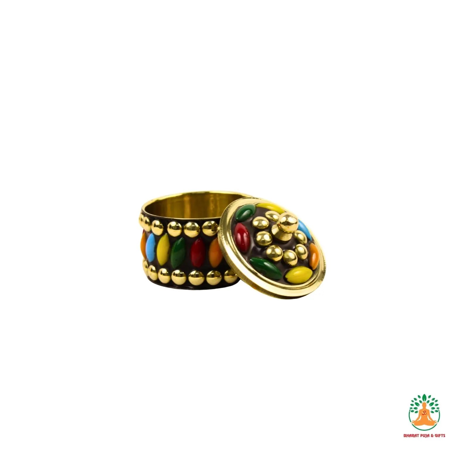 Antique Stone Dibbi with Decorative Stones & Beads Work | Royal Kumkum Box | Indian Wedding Favors | Housewarming Gifts | Puja Return Gift