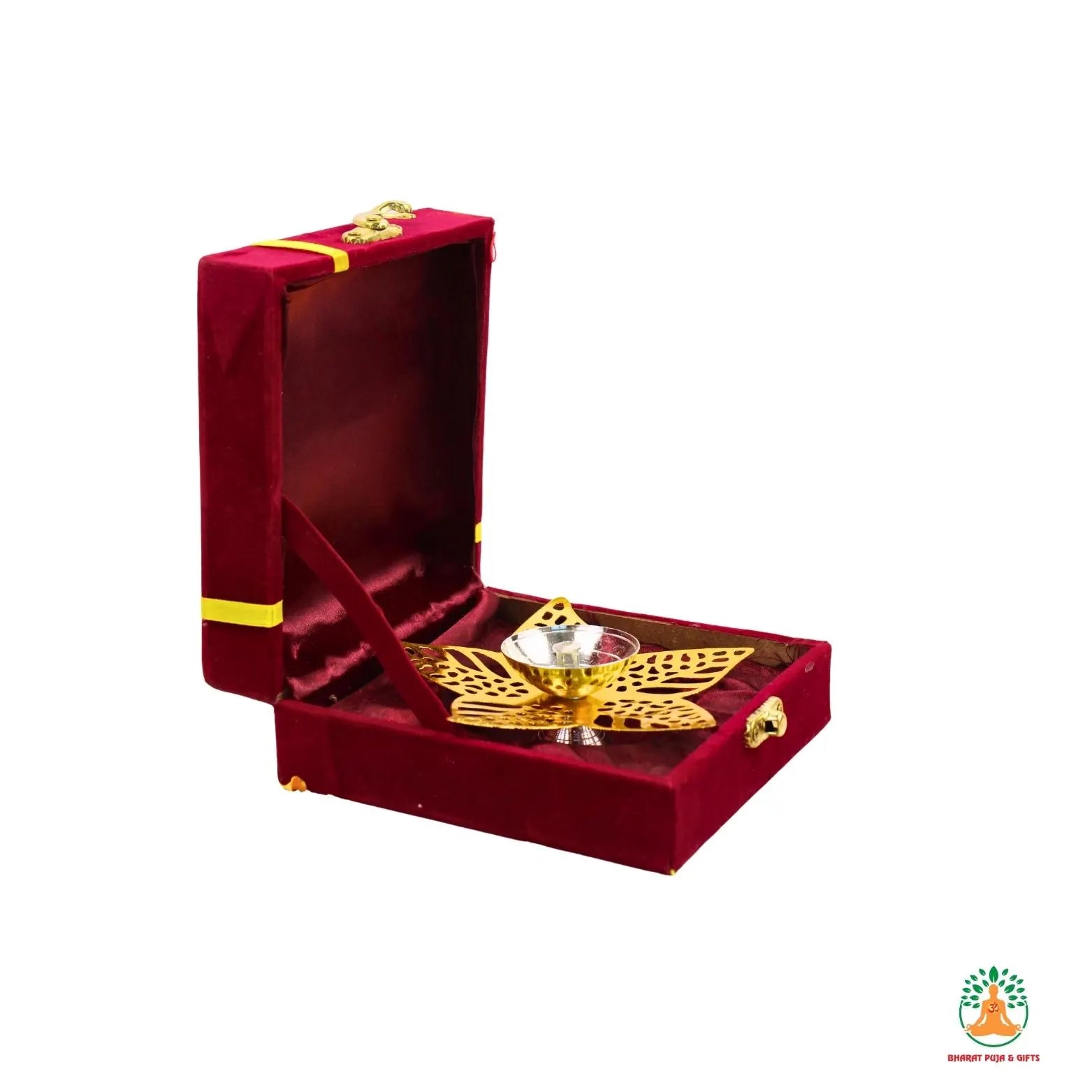 Gold & Silver Finish Brass Diya with 5-Petal Floral Carved Design | Elegant Puja Diya | Brass Diwali Diya | Indian Wedding Favor