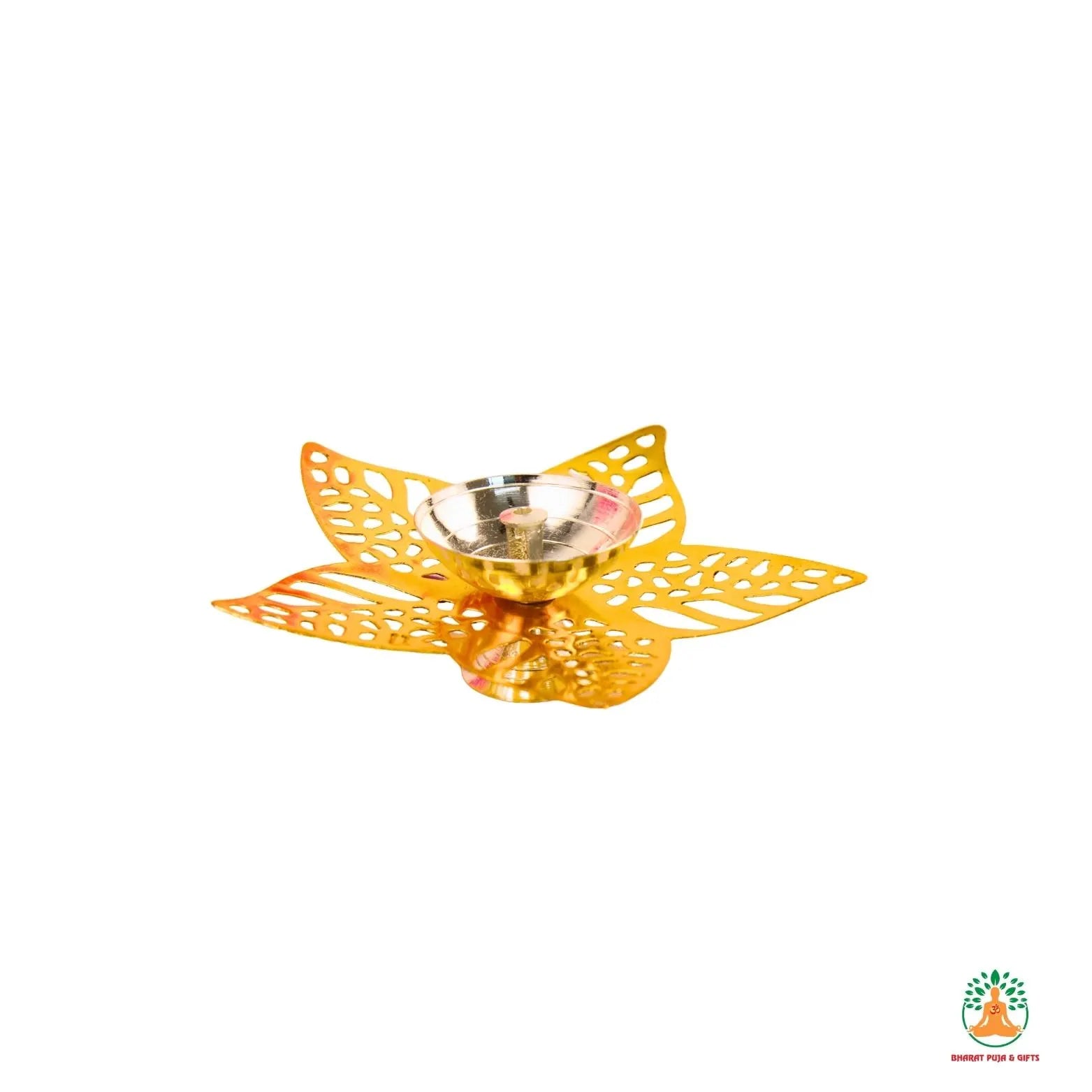 Gold & Silver Finish Brass Diya with 5-Petal Floral Carved Design | Elegant Puja Diya | Brass Diwali Diya | Indian Wedding Favor