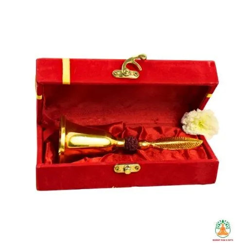 Brass Puja Bell with Rudraksha 5 inch| Traditional Temple Bell | Brass Ghanti | Spiritual Gift | Hindu Gift |