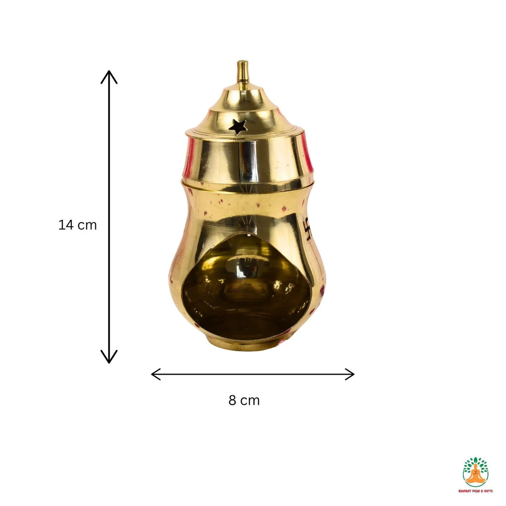 Brass Incense Burner, oil burner, camphor Diya with Dome-Shaped Top – Traditional Puja Lamp for Home, Temple & Gifting