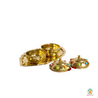 Brass Haldi Kumkum Set – 2 Pots with Base Plate & Colorful Beads | Haldi Kumkum Container | Haldi Kumkum Box | Haldi Kumkum Holder