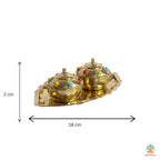 Brass Haldi Kumkum Set – 2 Pots with Base Plate & Colorful Beads | Haldi Kumkum Container | Haldi Kumkum Box | Haldi Kumkum Holder