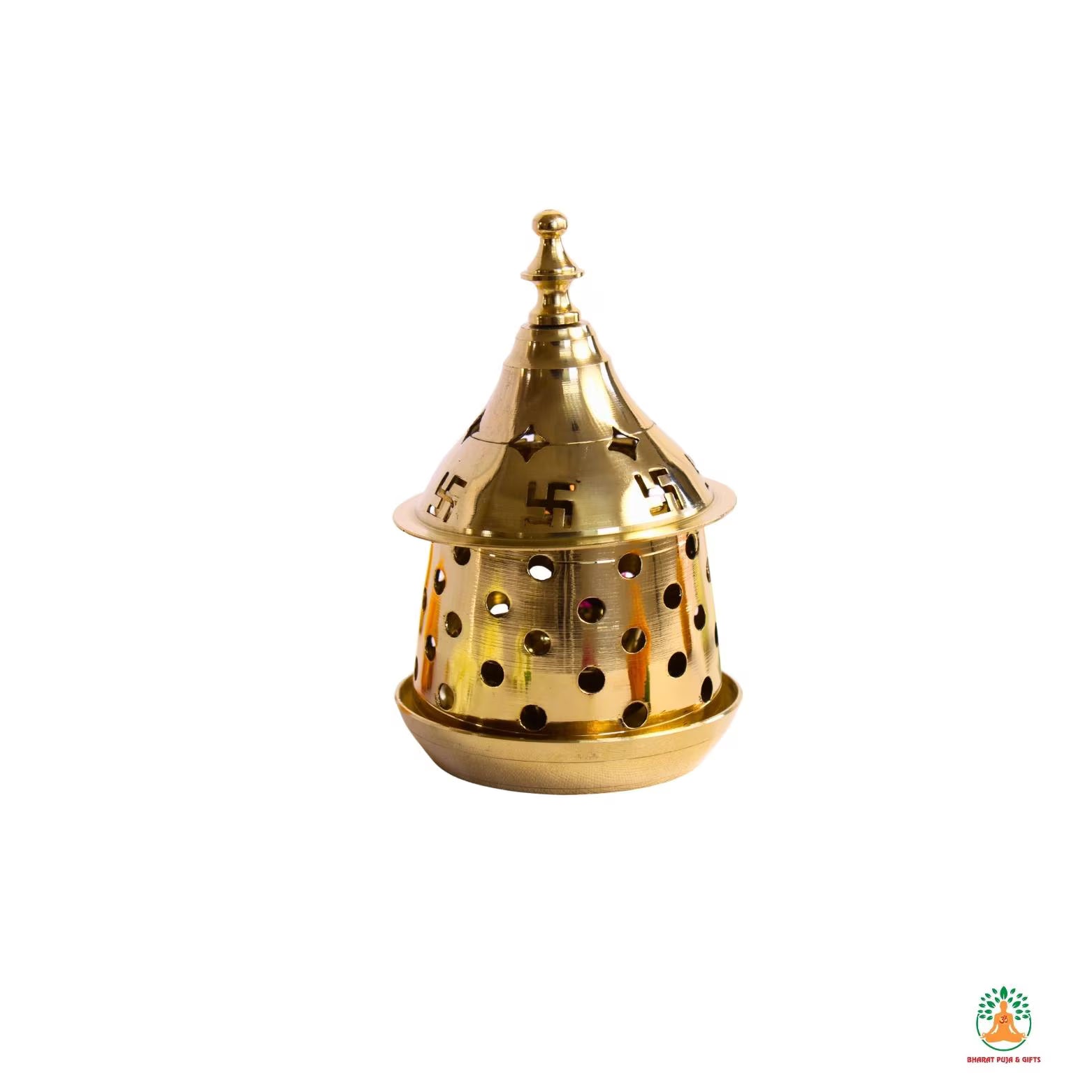 Brass Diya with Dome Cover Diya with Swastik Carving and Base | Traditional Hindu Puja Oil Lamp for Home Temple, Festive Decor & Gifting