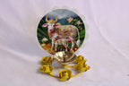 Brass Diya with Cow and Calf Picture | Decorative Oil Lamp | Fancy Diya for Diwali Decorations | Indian Home Decor | Hindu Spiritual Gift