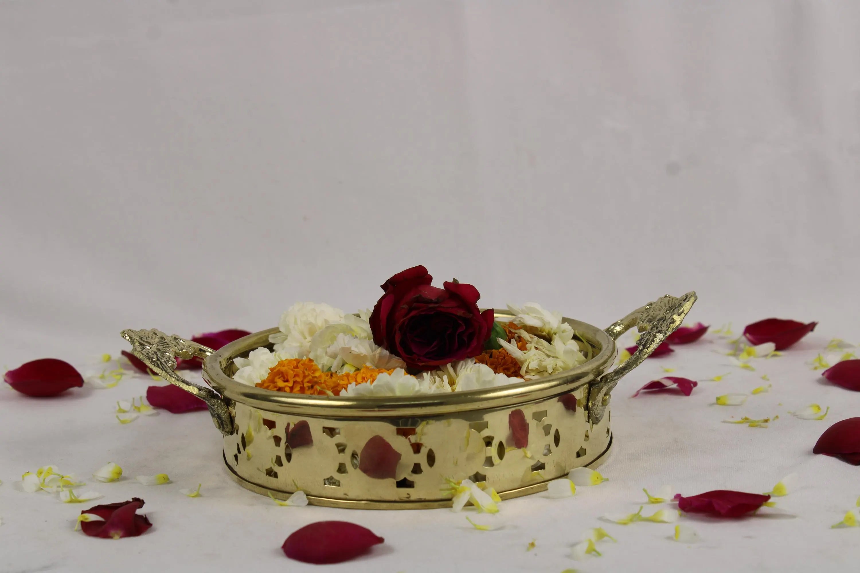Premium Brass Flower Basket Topli with Colorful Cow Artwork | Traditional Floral Basket | Phool Tokri | Wedding Puja Aarti Offering Basket