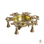Brass Urli Bowl with Diya and Hanging Bells | Festive Decorative Oil Lamp Bowl | Diwali Urli Bowl | Navratri Diya Bowl