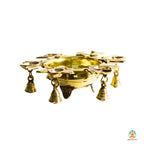 Brass Urli Bowl with Diya and Hanging Bells | Festive Decorative Oil Lamp Bowl | Diwali Urli Bowl | Navratri Diya Bowl