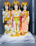 Marble Dust Lord Ram Darbar God Ram, Laxman, Sita & Hanuman Darbar, Multicolor, white and gold