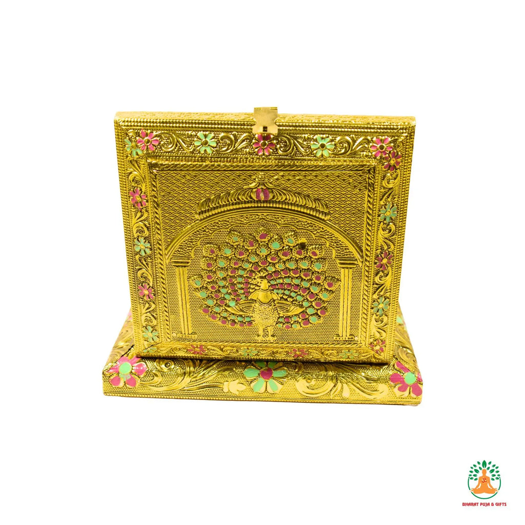 Wooden Dry Fruit Box with 4 Compartments | Colourful Artwork Storage Box for Diwali | Festive Gifting