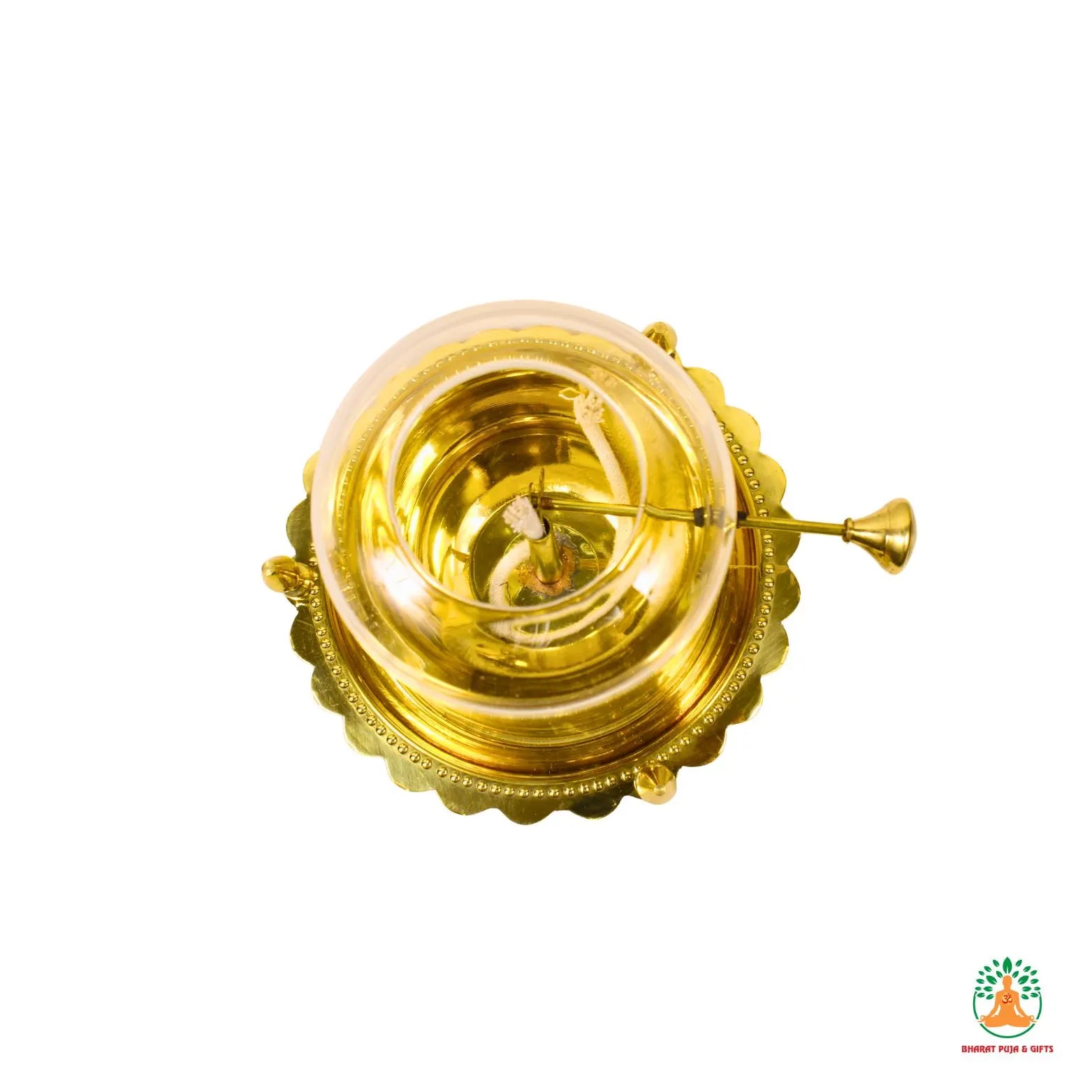 Brass Akhand Jyoti Diya with Glass Cover | Brass Akhand Jyot Diya | Traditional Brass Oil Lamp | Long Burning Oil Lamp | Adjustable Oil Lamp