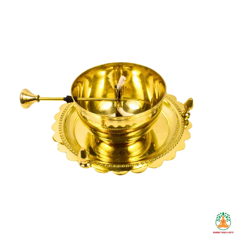 Brass Akhand Jyoti Diya with Glass Cover | Brass Akhand Jyot Diya | Traditional Brass Oil Lamp | Long Burning Oil Lamp | Adjustable Oil Lamp