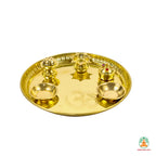 Brass Pital Puja Thali Set | Traditional 5 in 1 Pooja Thali with Kumkum Box, Incense Holder, Bowls & Diya | Festival Aarti Thali