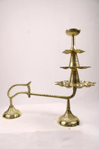 Large Brass Ganga Aarti Diya with Handle | Brass 3 Stage Samai | 3 Step Traditional Indian Oil Lamp