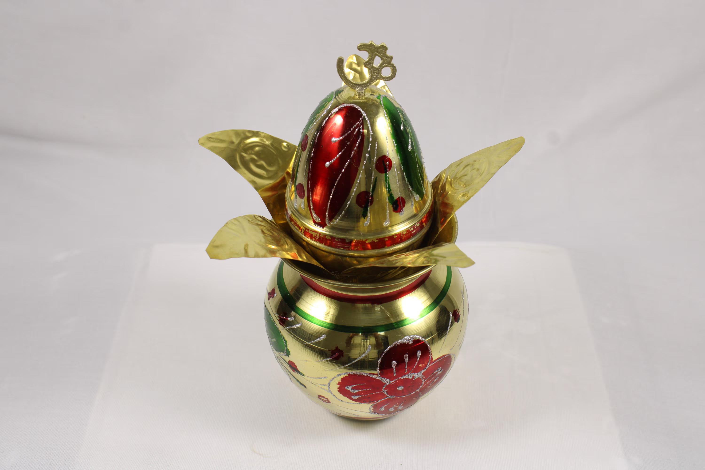 Brass Mangal Kalash 9 inch | Traditional Meenakari Brass Kalash | Golden Kalash