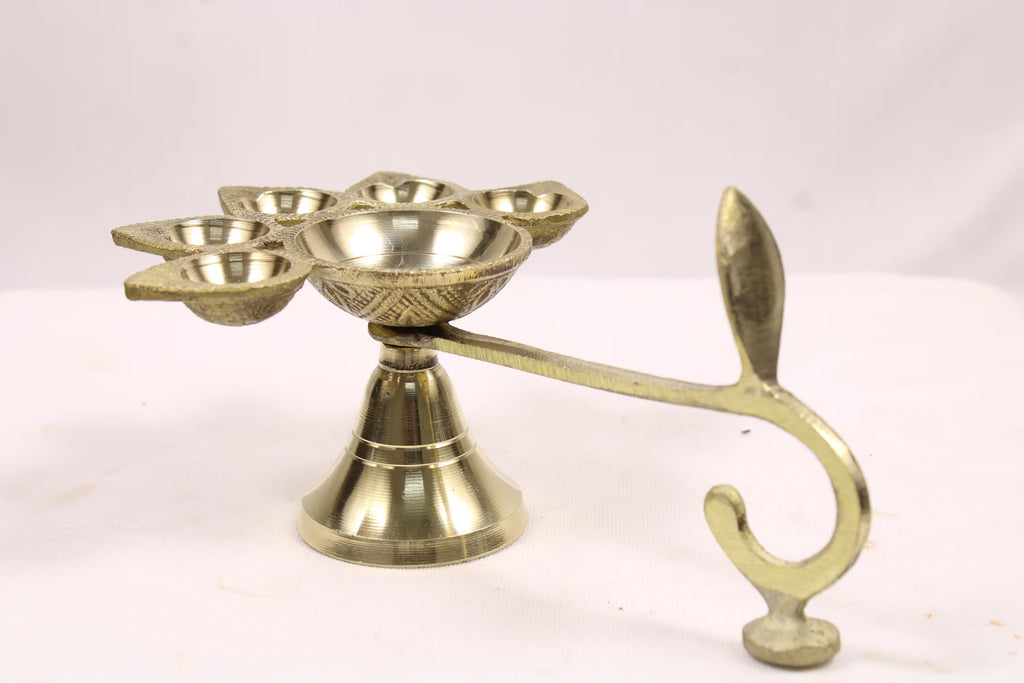 Brass Panch Arti Diya | Traditional Five-Wick Oil Lamp | Brass Panchamukhi Diya