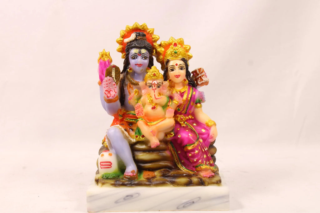 Small 3 inch Shiva Parivaar Statue | Marble Dust Shiva Parvati Ganesha Idol | Lord Shiva Parvati Ganesha Murti for Home Temple | Hindu Idols