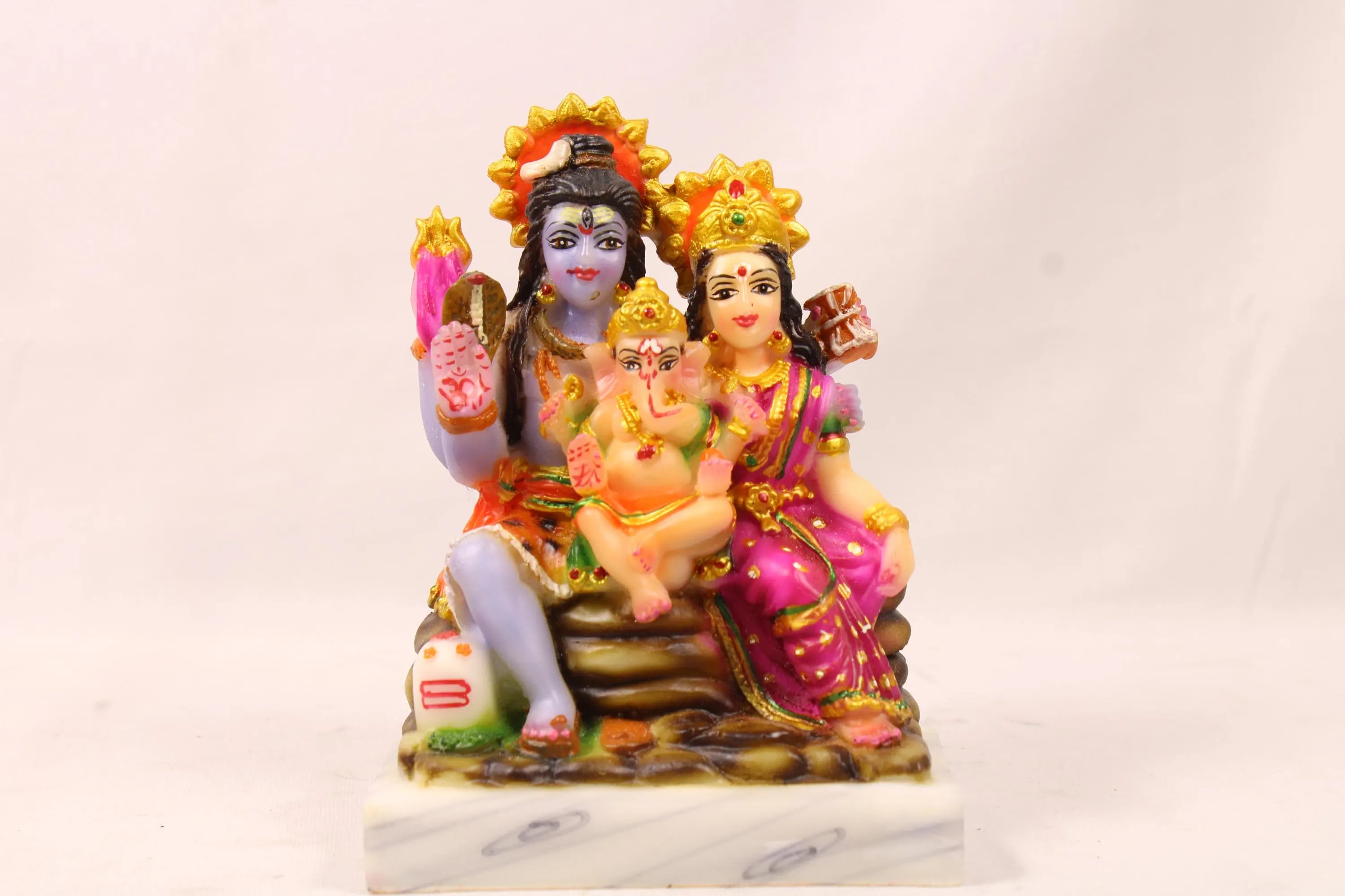Small 3 inch Shiva Parivaar Statue | Marble Dust Shiva Parvati Ganesha Idol | Lord Shiva Parvati Ganesha Murti for Home Temple | Hindu Idols