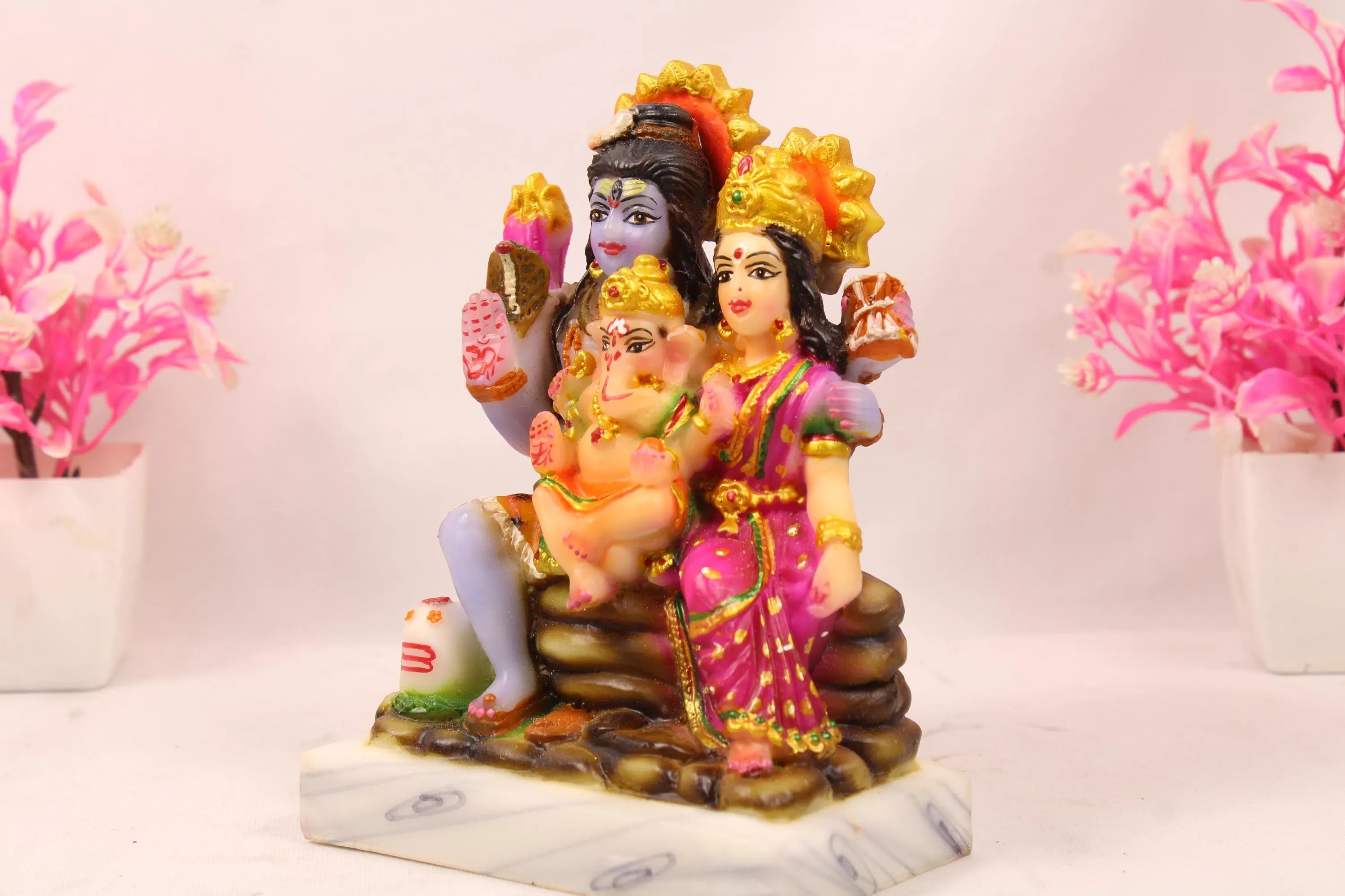 Small 3 inch Shiva Parivaar Statue | Marble Dust Shiva Parvati Ganesha Idol | Lord Shiva Parvati Ganesha Murti for Home Temple | Hindu Idols