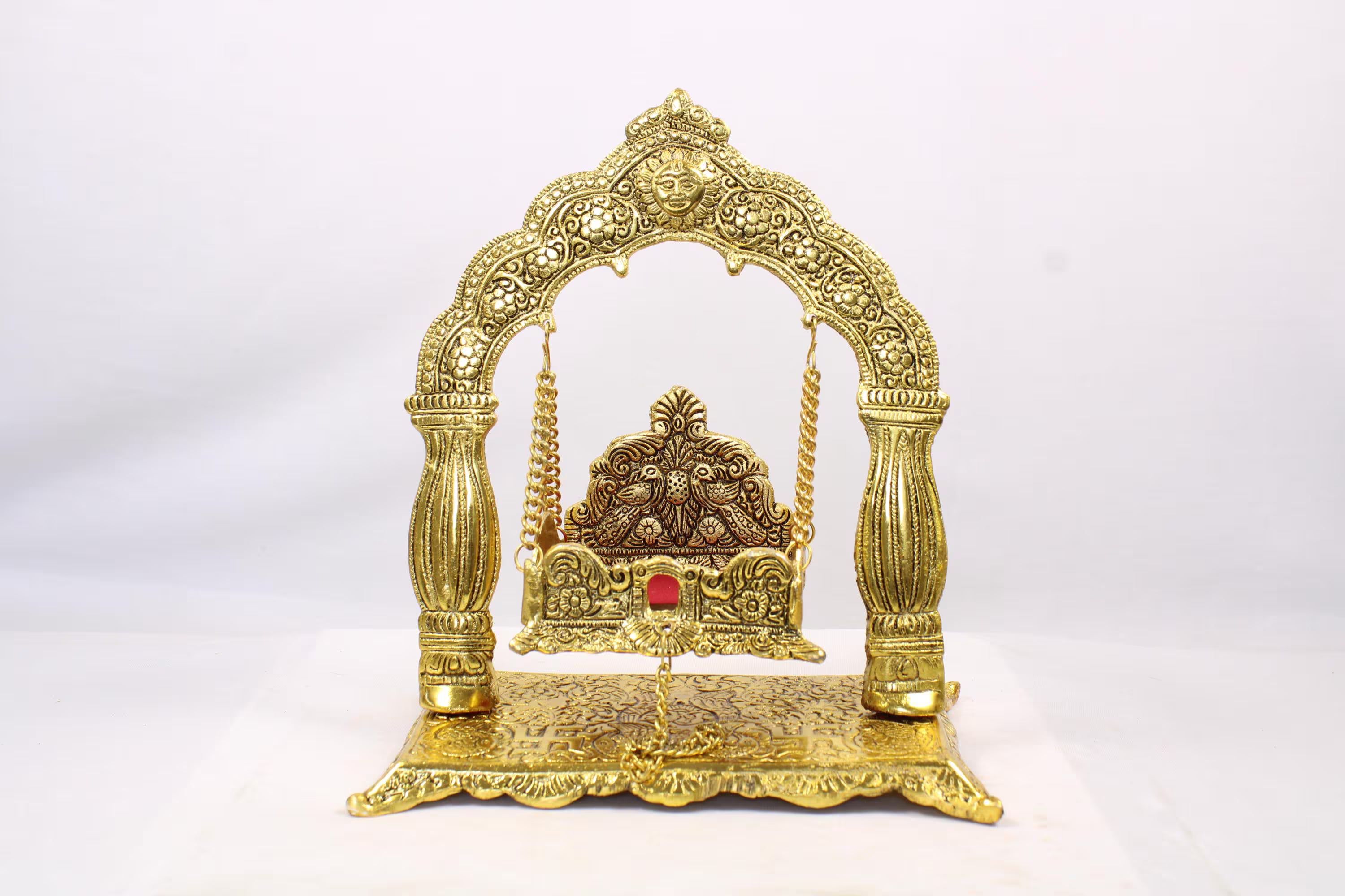 Brass Suraj Jhula | Sun-Shaped Decorative Swing for Lord Krishna Home Temple Janmashtami Swing | Laddu Gopal Bal Gopal Jhula