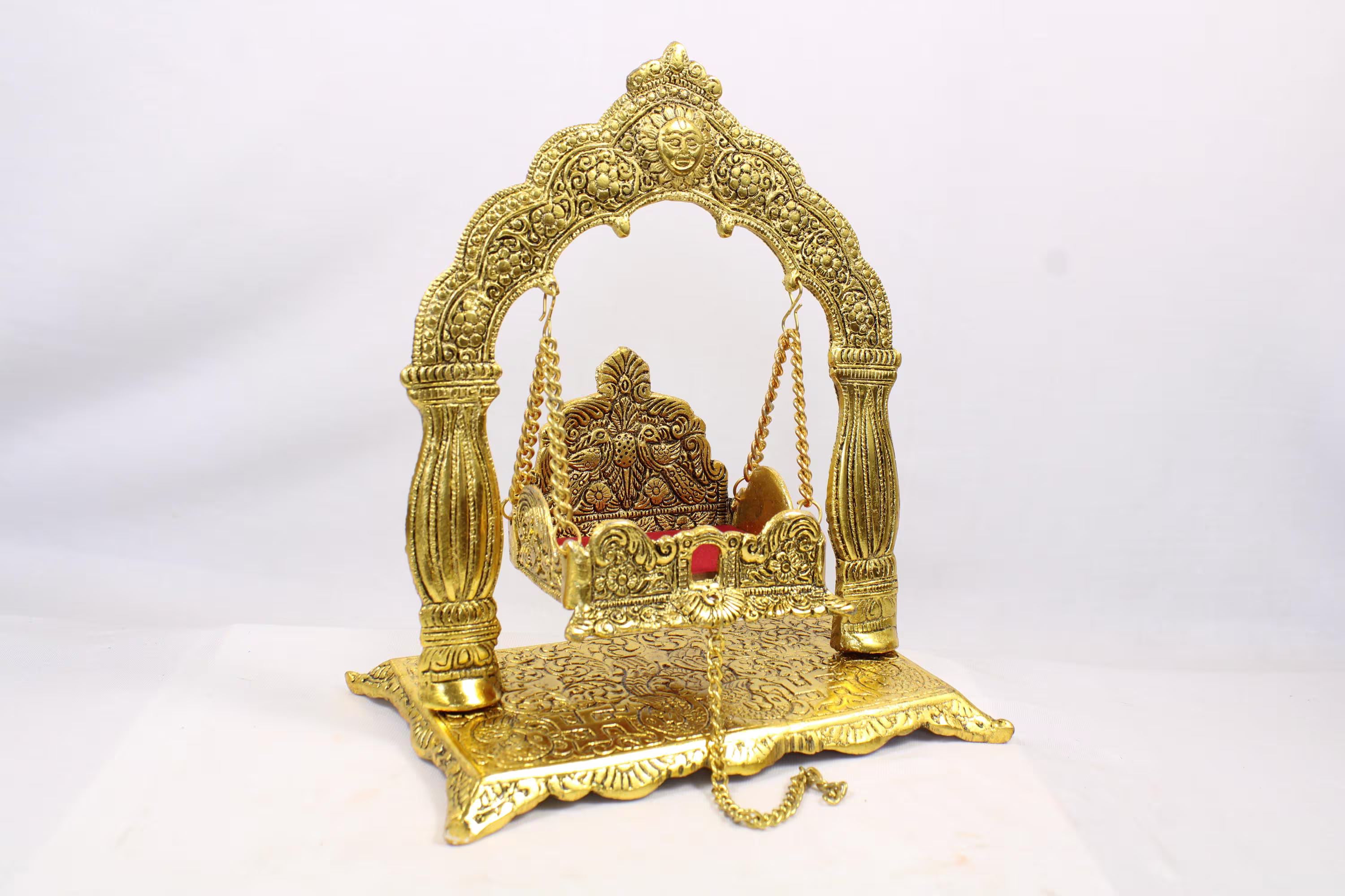 Brass Suraj Jhula | Sun-Shaped Decorative Swing for Lord Krishna Home Temple Janmashtami Swing | Laddu Gopal Bal Gopal Jhula