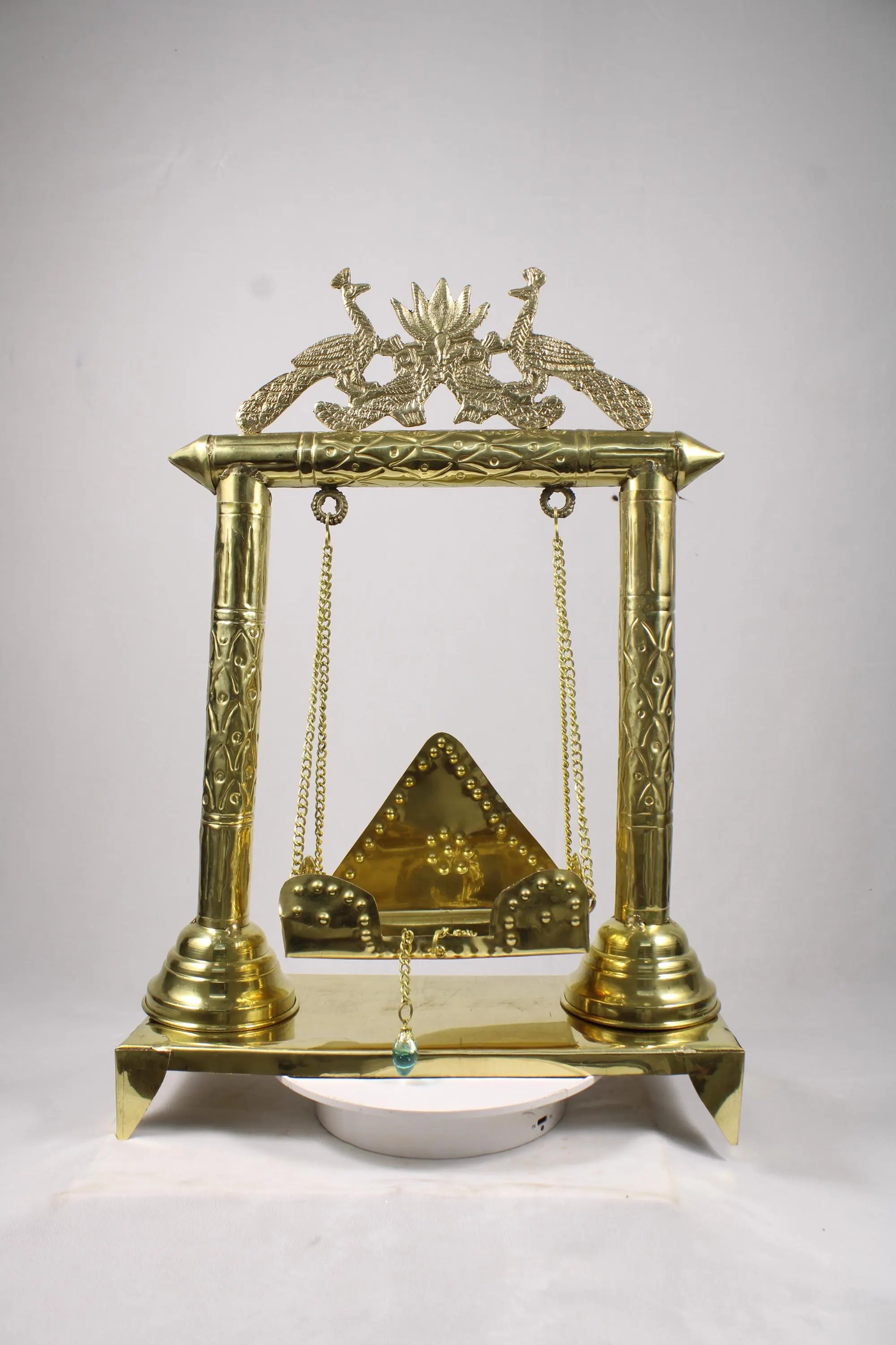 Brass Lord Krishna Jhula Swing with Peacock & Lotus Design | Handcrafted Decorative Brass Jhula for Laddu Gopal Bal Gopal