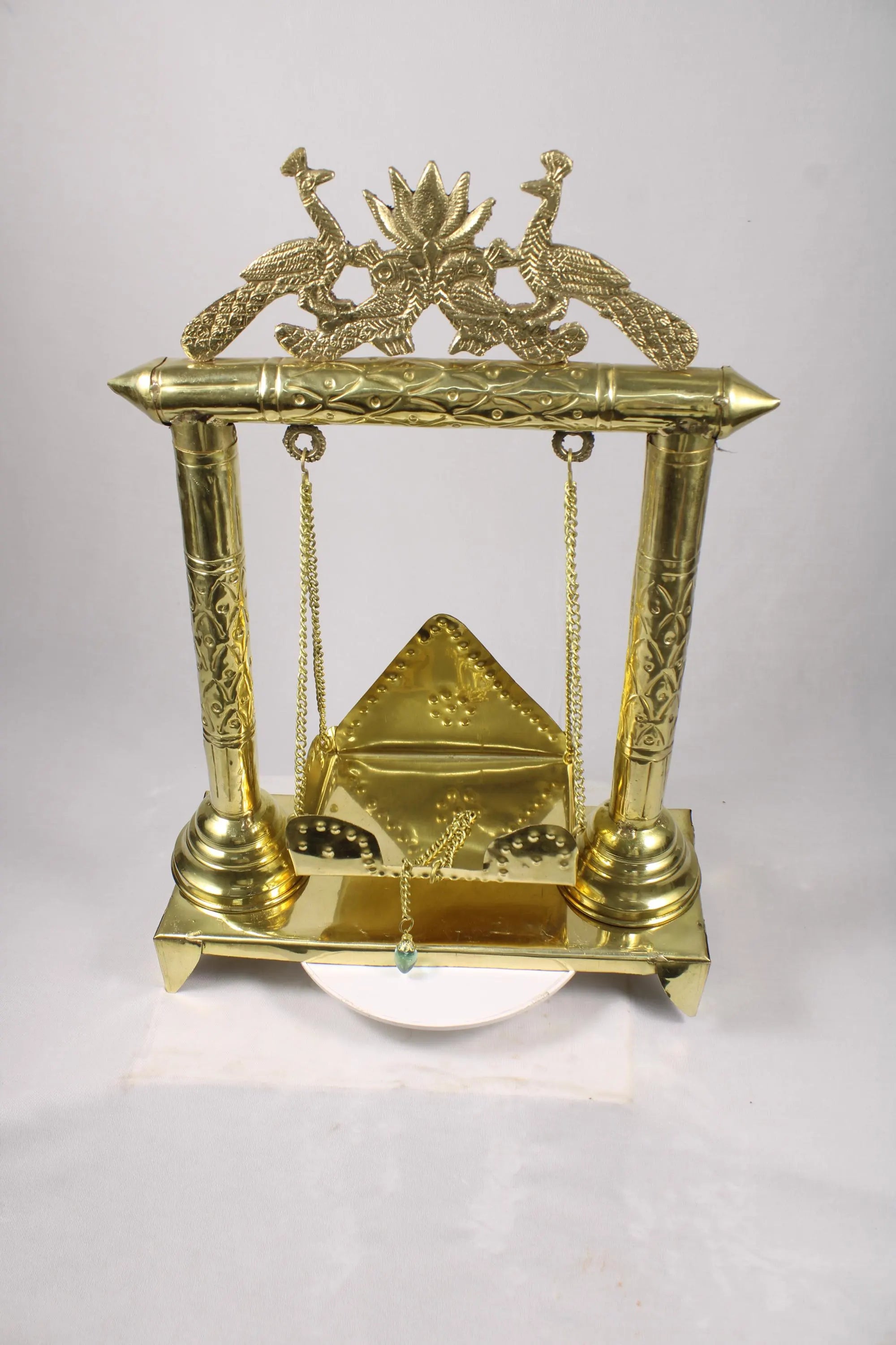 Brass Lord Krishna Jhula Swing with Peacock & Lotus Design | Handcrafted Decorative Brass Jhula for Laddu Gopal Bal Gopal