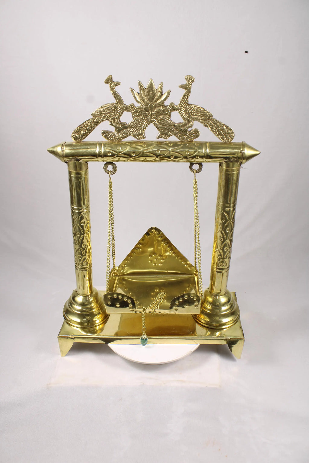 Brass Lord Krishna Jhula Swing with Peacock & Lotus Design | Handcrafted Decorative Brass Jhula for Laddu Gopal Bal Gopal